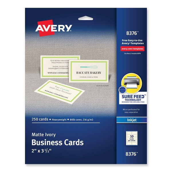 Avery Dennison Inkjet, Matte Business Cards, 2x3.5, PK250 8376